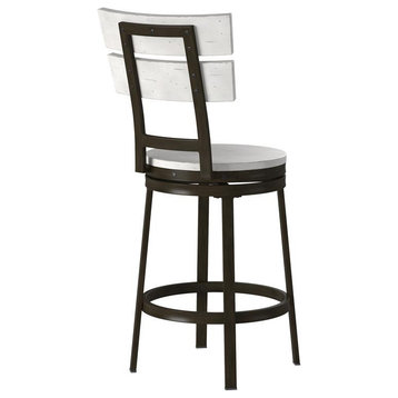 American Woodcrafters Colson Distressed White Metal Swivel Counter Barstool