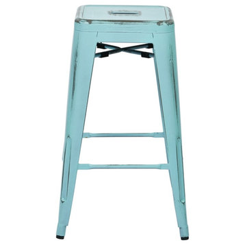 OSP Home Furnishings Bristow 26" Antique Metal Barstools Antique Sky Blue 2 Pack