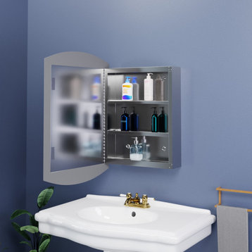 24" Stainless Steel Wall Mount Medicine Cabinet Shelf with Mirror Door