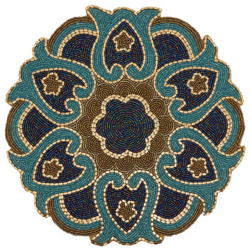 Round Placemats With Beaded Design, Set of 4, Multi