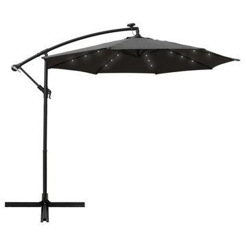 LeisureMod Willry 10' Cantilever Hanging Patio Umbrella With Solar LED, Gray