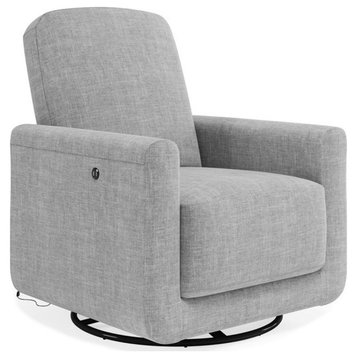 Pemberly Row Swivel Accent Chair with USB Charger in Light Gray Linen