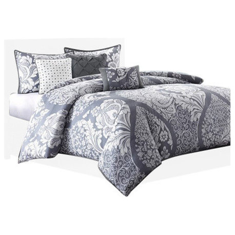 Madison Park Vienna Traditional 6-Piece Duvet Set, Grey, King