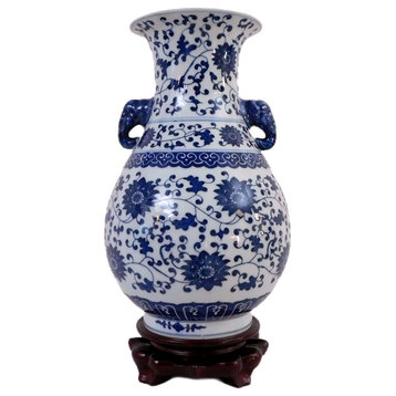 Daisy Chain Chinese Elephant Handle Vase Of Jingdezhen 13”H