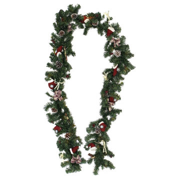 8.8' Christmas Garland With Berries, Bows, Twigs, Pine Cones, Textile Boots/Hats