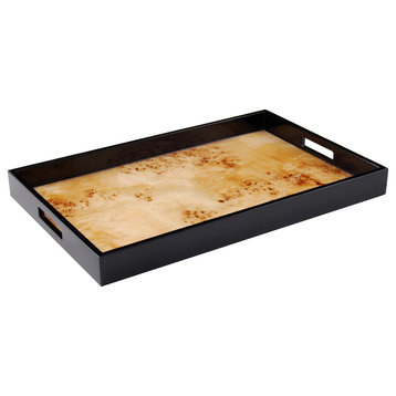 Lacquer Rectangle Tray, Mappa Burl Inlay