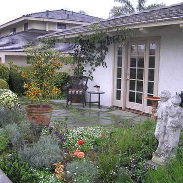 French Patio & Slate Stepping Stones and Garden Walk With Trellis