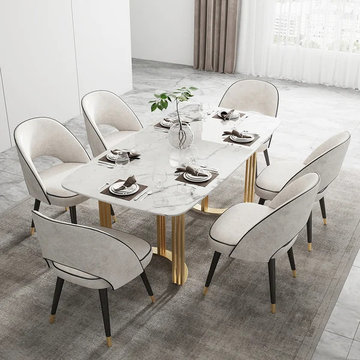 79" Faux Marble Dining Table Gold Rectangular Top Stainless Steel Base