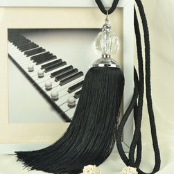 5 Colors QYM21 Polyester and Acrylic Curtain Tassel Tie Backs in Black Color - Window Treatment Accessories