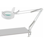 Lite Source - Magnify-lite 40.5" 9.4W 1 LED Desk Lamp White Metal Shade - This LED magnifier task lamp from Lite Source is an addition to the Magnify-Lite family. It features a 3-diopter magnifier that is circled by a ring of replaceable LED panel to provide 530 lumen of illumination in 4500K white light for professional works. The long adjustable swing arms and clamp-on base make it a very versatile task lamp.  Assembly Required: Yes Hardwire of Plug? Hardwire Number of Bulbs Used: 1 Type/Wattage of Bulbs: LED 9.4W Are bulbs included? No UL Listed: Yes