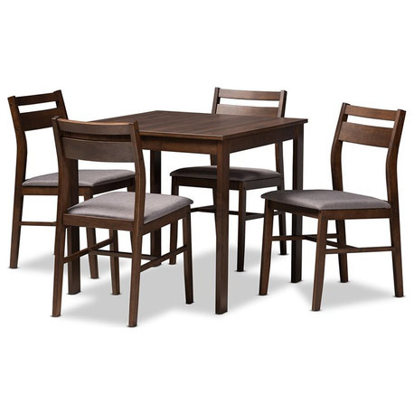 Baxton Studio Lovy 5-Piece Wood Dining Set in Gray and Dark Walnut Brown