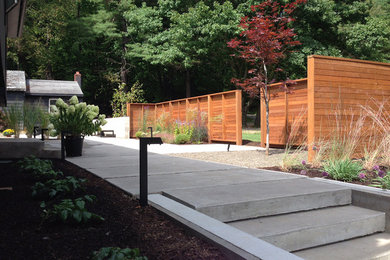 Inspiration for a contemporary concrete patio remodel in New York with a fire pit and no cover