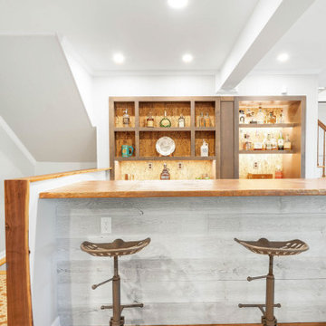 Basement Bar - Copper Countertop w/ Live Edge Shelves