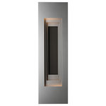 Hubbardton Forge - Procession Small Outdoor Sconce, Coastal Burnished Steel, Coastal Black Accent - Intrigued by a visit to the Grundtvigs Church in Copenhagen, our designer used his architectural training to create the Procession Small Outdoor Sconce. An aluminum sconce with a depth of field created by a trio of rectangular shapes in spatial progression, the Procession is designed for the outdoors, yet beautiful enough for indoor use, as well.