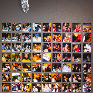 Medium sized modern home studio in San Diego with grey walls.