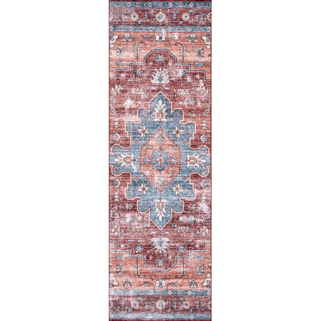 Nuloom Zena Machine Washable Medallion Area Rug, Rust 2'6"x12'