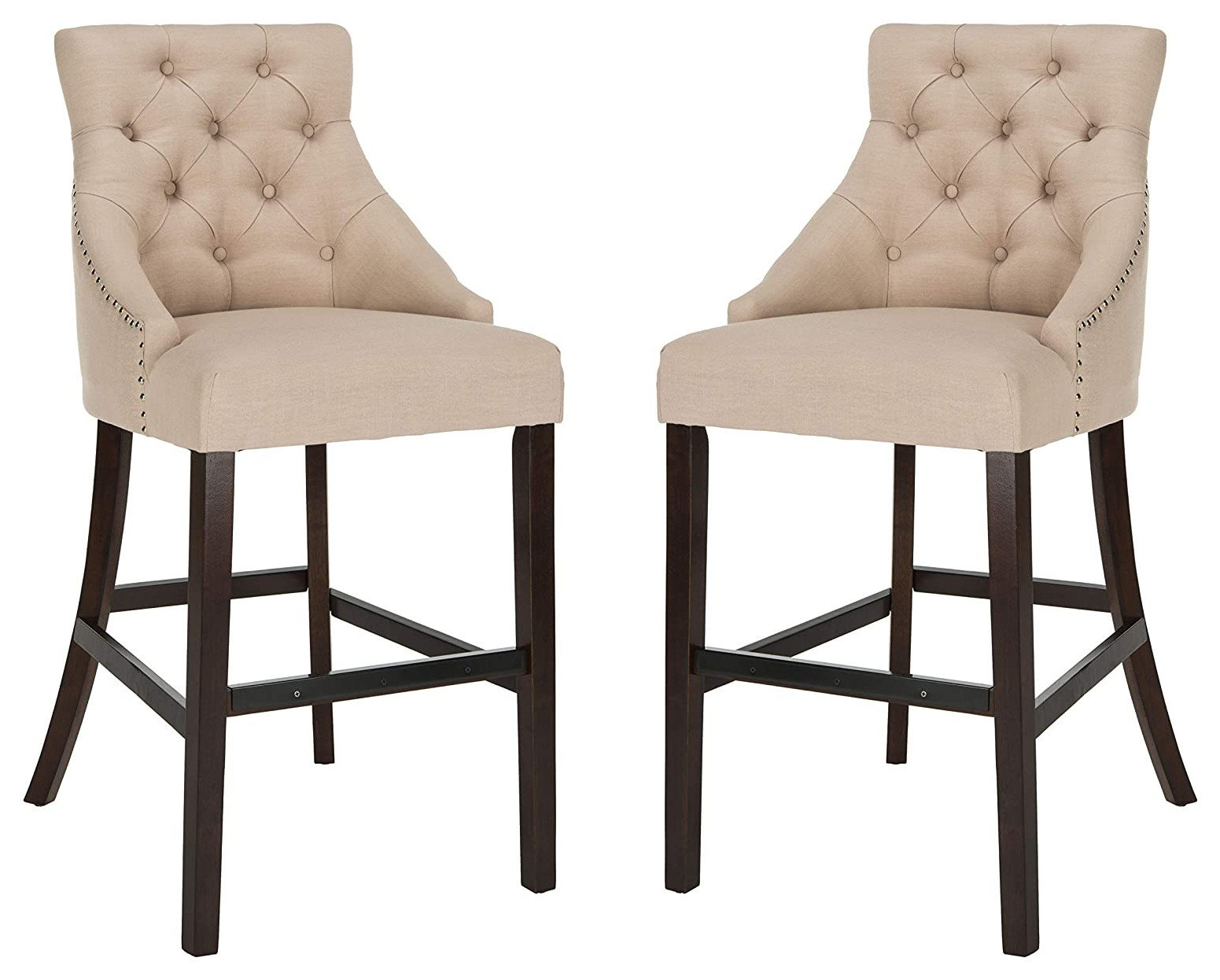 Button Back Stools Set of 2 Bar Stool, Button Tufted Back With Sloped Arms and Nailhead ...