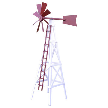 Farm Style Windmill, White & Stauffer Red
