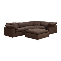 Sunset Trading Cloud Puff Fabric Slipcover for 5-Piece Sectional Sofa, Brown