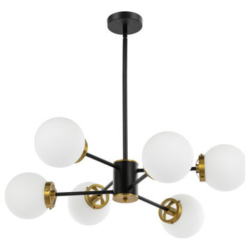 Modern 6-Light Sputnik Chandelier With Glass Globe Shades, Opal Glass Shades