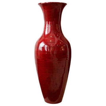 Classic Mahogany Red Bamboo Floor Vase, 36"