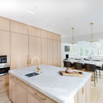 Glencoe Minimalist Kitchen With Light Wood Cabinets and Sleek Marble Island