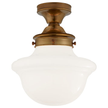 Edmond Flush Mount in Hand-Rubbed Antique Brass with White School House Glass