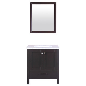Eviva Aberdeen 30" Transitional Espresso  Vanity with White Carrera Countertop