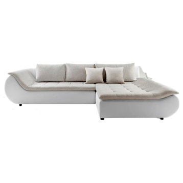 INNA Sectional Sleeper Sofa, White/Sand, Right Facing