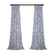 Ellis Blue Printed Cotton Twill Curtain Single Panel, 50"x84"