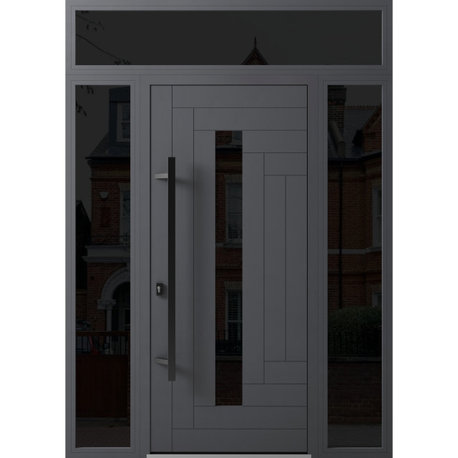 Exterior Prehung Steel Door Ronex 0130 Grey 2 Side & Top Exterior Window
