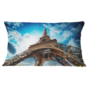 Eiffel Tower Under Blue Sky Cityscape Throw Pillow, 12"x20"