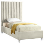 Meridian Furniture - Candace Velvet Upholstered Bed, Cream, Twin - Elegant and eye-catching, the stunning Candace Bed from Meridian Furniture is the perfect addition to any bedroom. Rich velvet covers the deep Channel tufted design. Strength and beauty is guaranteed with a solid wood frame and acrylic legs.