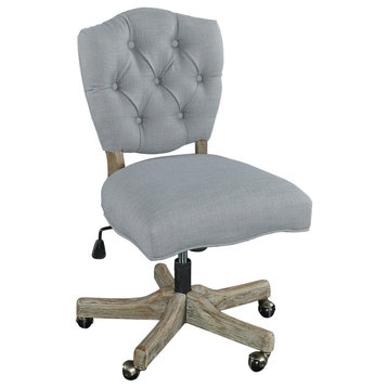 Traditional Office Chair, Armless Design With Padded Gray Seat & Tufted Backrest