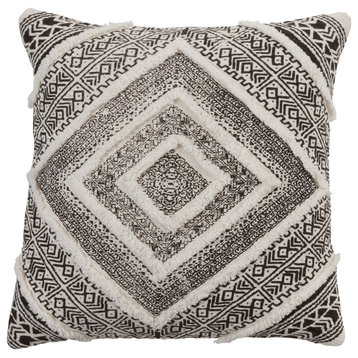 Throw Pillow With Embellished Diamond Design, Black, 18"x18", Down Filled
