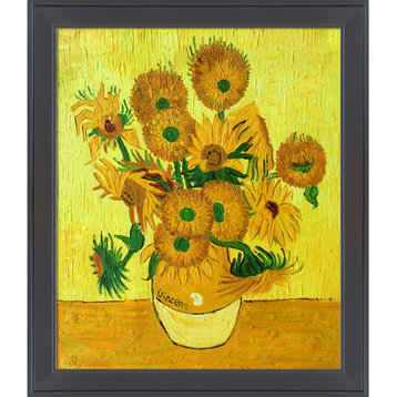 La Pastiche Vase with Fifteen Sunflowers with Gallery Black, 24" x 28"