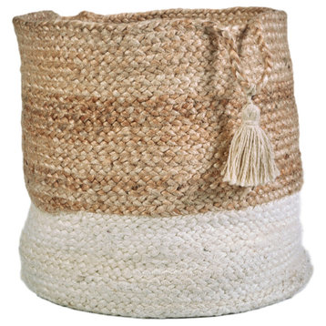 Montego Two-Toned Natural Jute Decorative Storage Basket, 19" Height