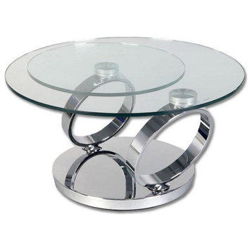Romaine Coffee Table, 12mm Tempered Glass Top, Chrome Plating Swivel Frame