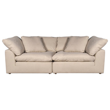 2PC Slipcovered Modular Sectional Sofa | Tan/Beige