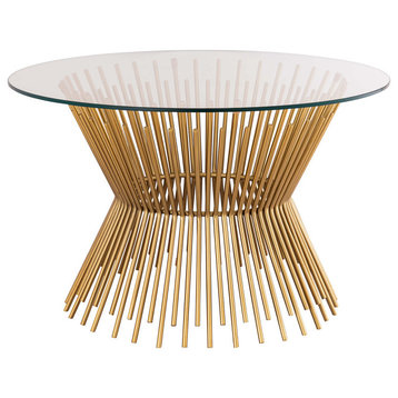 Gold Wire Coffee Table, 33" Round Glass Top Coffee Table, Glam Cocktail Table