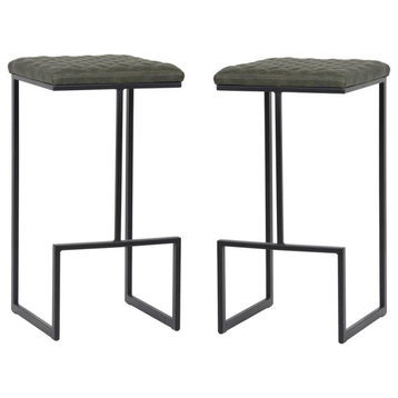 Leisuremod Quincy Leather Bar Stools With Metal Frame Set Of 2 Qs29G2