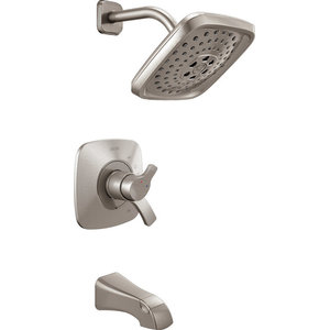 Delta Faucet Tesla 17 Series Dual-Function Tub and Shower Trim Kit with Three-Spray Touch-Clean H2Okinetic Shower Head Stainless T17452-SS Valve Not Included