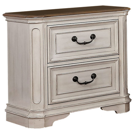 Benzara BM203252 Transitional Wooden Nightstand with 2 Drawers ,White