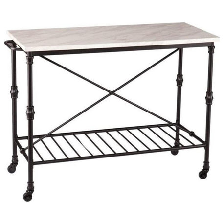 SEI Furniture Morenci Faux Marble Kitchen Island in Matte Black