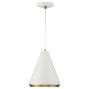 1-Light Pendant, Matte Black With Natural Brass, White With Natural Brass