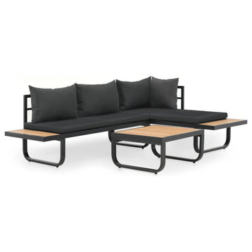 vidaXL Patio Lounge Set Outdoor Sofa Set with Cushions 3 Piece Aluminum WPC