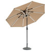 9' Round Next Gen Solar Lighted Umbrella, Taupe