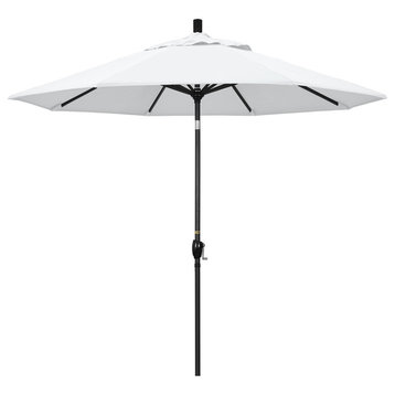 9' Matted Black Push-Button Tilt Crank Aluminum Umbrella, White Olefin
