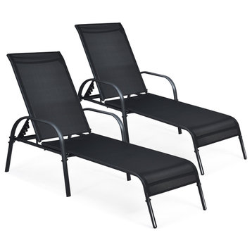 Costway 2PCS Patio Lounge Chairs Sling Chaise Lounges Recliner Adjustable