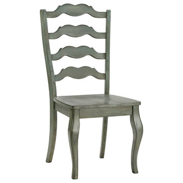 Set of 2 Dining Chair, Contoured Seat With Unique Ladder Backrest, Antique Sage